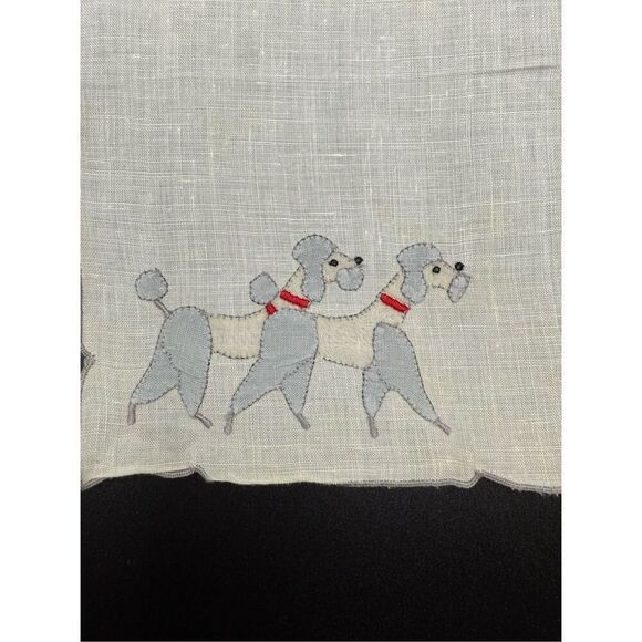 Vintage Linen Cocktail Napkins French Poodle Set of 5 - Picture 2 of 5